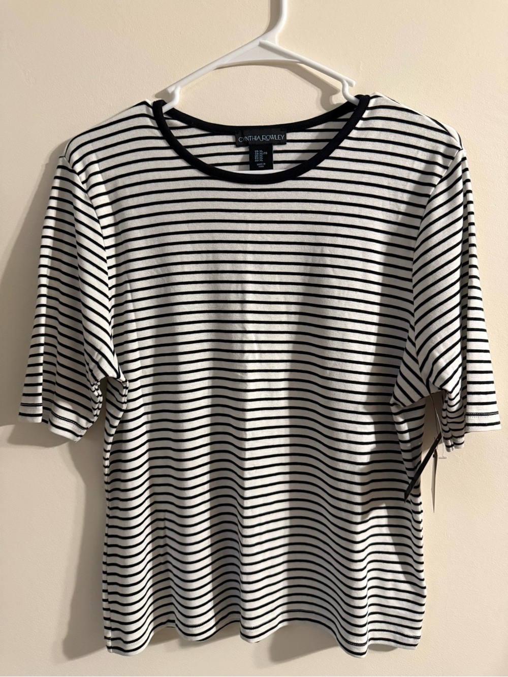 Cynthia Rowley Black and White Striped Short Sleeve Top Size XL